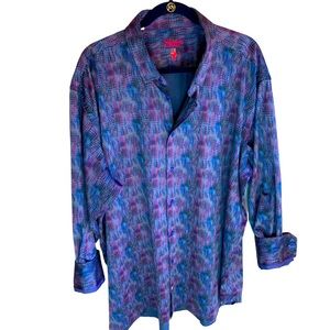 Luciano Visconti Abstract Patterned Button-down Shirt. Blues and Purples 3XL